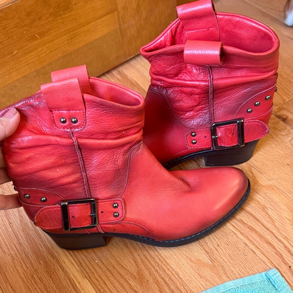 Red Leather Ankle Boots